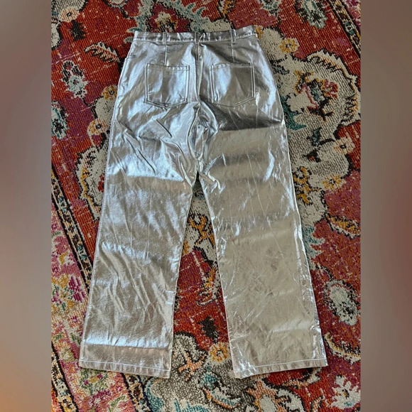NWT White Fox Push The Button Metallic PU Pants Silver - Picture 4 of 6